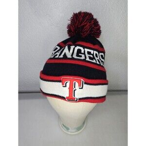 Texas Rangers Hat Cap Knit Pom Mens One Size Blue Red MLB Baseball New Era